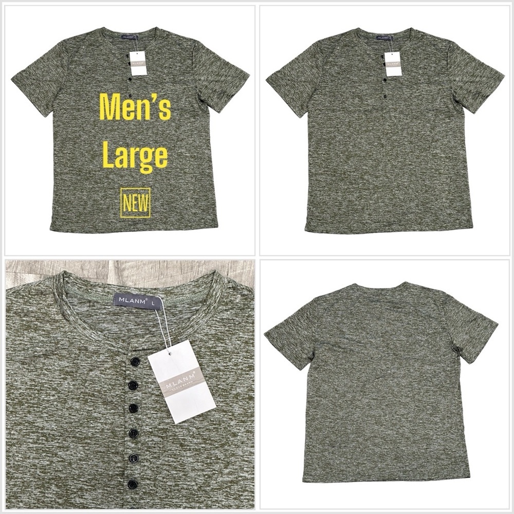 Men’s MYANM Vogue Brand Large Henley Short Sleeve T-Shirt Top Tee Green Stretch